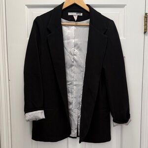Necessary Objects Black open front Blazer with Striped Lining